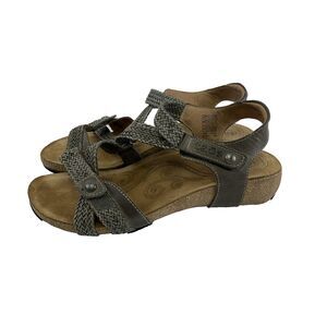 Taos Footwear Trulie Sandal Gray Woven Leather Strappy Adjustable Womens 9-9.5